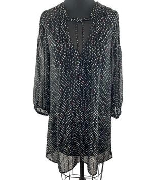 Patterson J. Kincaid Black 3/4 Sleeve Tie Neck Dot Print Women's Blouse Size M